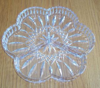 Waterford Crystal Lismore 3 Section Divided Condiment Tray Nut Dish Clover Shape