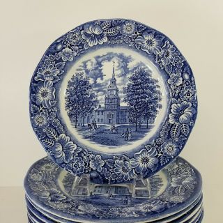 Staffordshire Liberty Blue Independence Hall Dinner Plate 9.  75 England Multiples