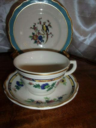 Gold Bands Syracuse China Dewitt Clinton Bird Of Paradise Cup Saucer & Plate