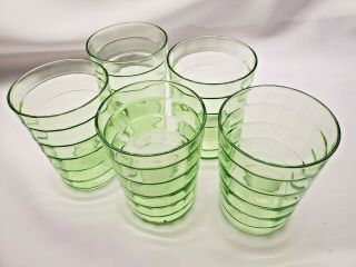 Vintage Anchor Hocking Block Optic Green Depression Glass Juice Glasses