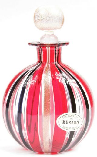 Vintage Italian Campanella Murano Venetian Ribbon Art Glass Perfume Bottle Italy