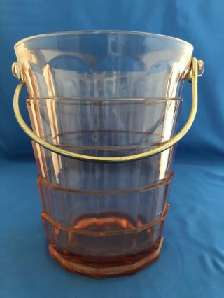 Pink Tea Room Depression Glass Ice Bucket W/ Handle - Art Deco - Indiana Glass
