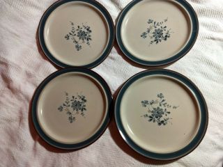 Noritake Stoneware Pleasure 8344 Set Of 4 Salad Plates Blue Floral