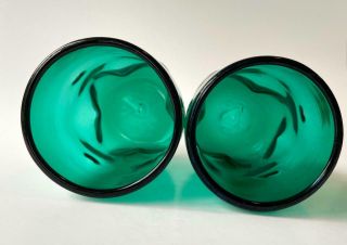 Mid - Century Blenko 418S Short Tumbler Pinched Dimple Art Glass Emerald Green Set 3