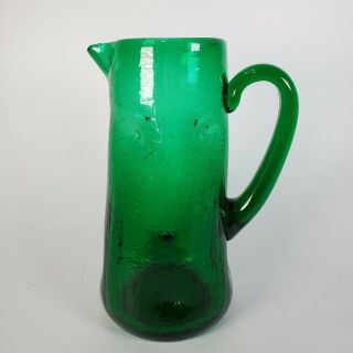 Vintage Blenko Glass Pitcher Emerald Green 9.  5 " Tall