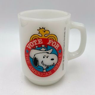1980 Anchor Hocking Fire King Snoopy Peanuts Vote For The American Beagle Mug