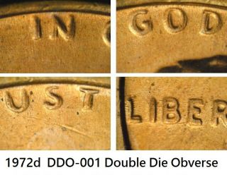 1972d Lincoln Cent Doubled Die Obverse Ddo - 001 Double Bu Unc Red High Grades