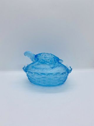Vintage Lg Wright Blue Turtle On A Nest Covered Dish