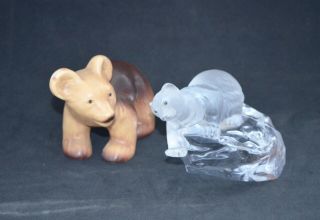 Carl Faberge Signed Vintage Polar Bear Ice Glass Sculpture,  Ceramic Bear 1930s