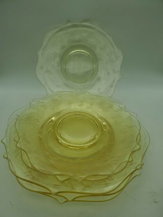 6 Vintage Yellow Lancaster Glass Topaz Jubilee Plates Hand Etched Dessert Dinner
