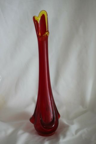 Vintage Mid Century Hand Blown Swung/stretch Amberine Vase
