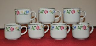Set Of 7 Farberware Stoneware Dorchester 388 Flat Cups Mugs Floral