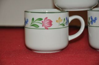 Set of 7 Farberware Stoneware Dorchester 388 Flat Cups Mugs Floral 2