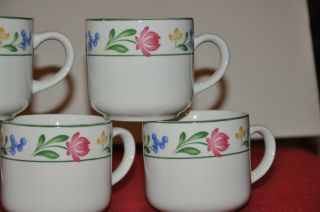 Set of 7 Farberware Stoneware Dorchester 388 Flat Cups Mugs Floral 3