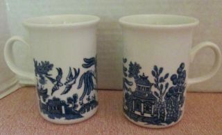 Set Of 2 Churchill Blue Willow Coffee Mugs Cups England 4 " Tall