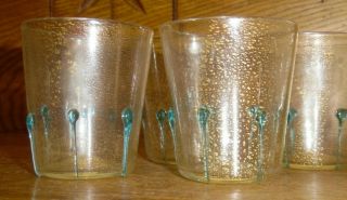 5 Small Vintage Venetian Glass Cups - Blue W/ Gold Mica - 2 3/8 "