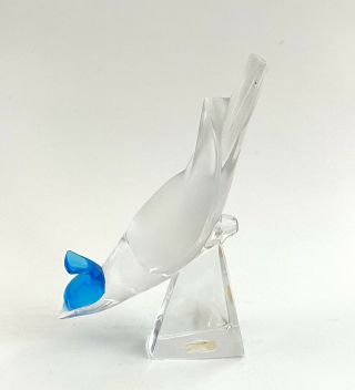 •lalique Pimlico Figurine•blue Bird•crystal•head Down•etched•signed•french•