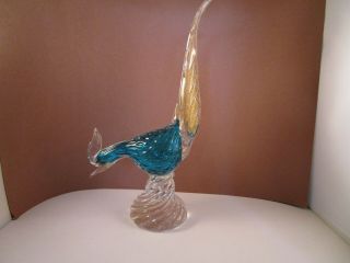 Vintage Murano ? Aqua Blue Clear Art Glass Pheasant Figure B