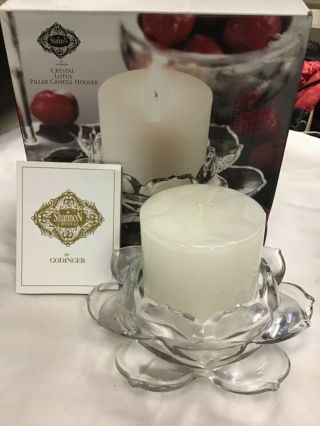 Shannon Crystal - Godinger Lotus Pillar Candle Holder W/ Candle - Open Box