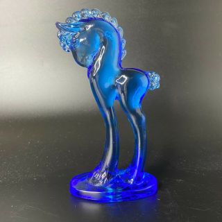 Vintage Mosser Medium Blue Glass Grecian Trojan Horse Pony Figurine 5 - 1/2 "