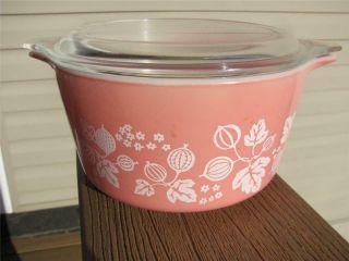 Vintage Pyrex Pink Gooseberry 473 Casserole Bowl 1qt / Lid
