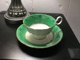 Royal Grafton,  Fine Bone China,  Tea Cup And Saucer,  Green And Gold