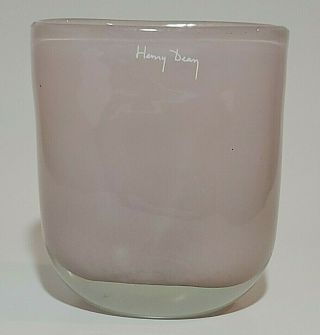 Henry Dean Hand Crafted Signed Blown Modernist Studio Art Glass Mauve Pink Vase