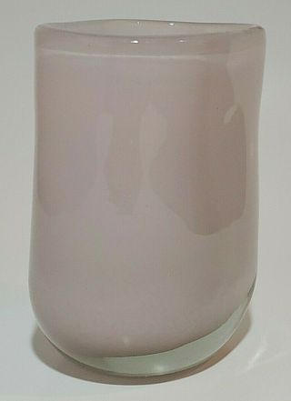 Henry Dean Hand Crafted Signed Blown Modernist Studio Art Glass Mauve Pink Vase 2