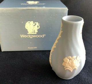 Wedgwood Blue Jasperware Floral Swirl Miniature 3 " Vase Perfume Bottle (iob)