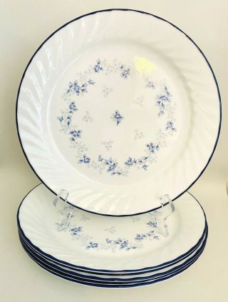 Disc.  Set Of 6 Corning Corelle Blue Fleur Dinner Plates 10 - 1/4 " Swirl Rim - Euc