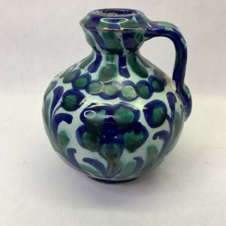 Blue And Green Hand Painted Rustic Pottery Vase/jug.