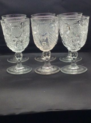 Eapg Early American Flint Pattern Glass “horn Of Plenty” Set Of 6 Goblets