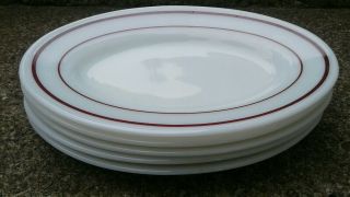 5 Vintage Pyrex Maroon Red Band 9 1/2 X 7 " Oval Plates 794 Lunch Snack