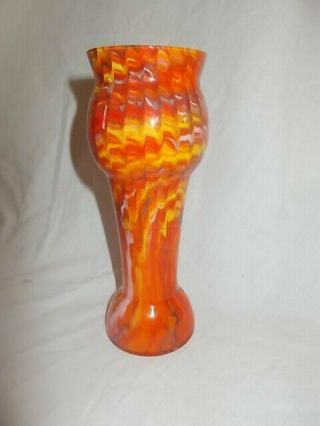 Czechoslovakia Art Glass " Zipper " Vase By Franz Welz,  7 1/8 " Tall