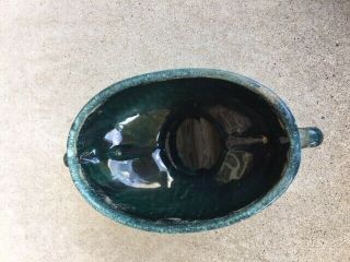 Mid - Century Modern Green Oval Brush McCoy Pottery Planter Drip Glaze,  Dimpled 2