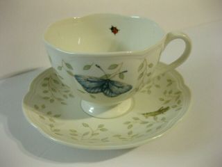 Lenox Butterfly Meadow Footed Cup And Saucer Set Lady Bug Grasshopper Le Luyer