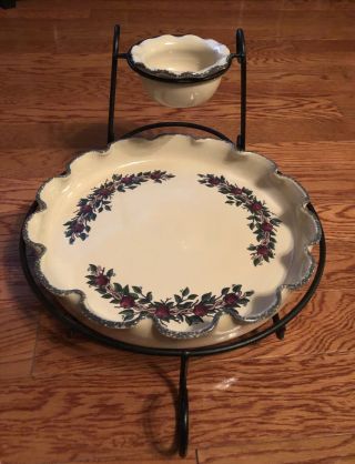 Home And Garden Party Apple Fluted Stoneware Chip Dip Dish & Bowl Set 2005