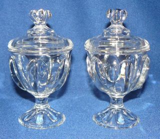 Two Small Viking Epic Six Petal Clear Crystal Footed Candy Jars Mcm