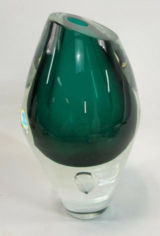 Vintage 8.  5 Murano Summerso Heavy Sided Green Italy Art Glass Vase Paperweight