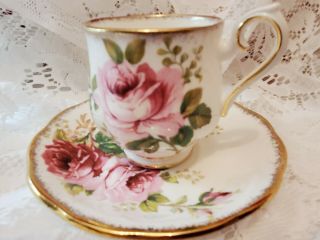 Royal Albert American Beauty Demitasse Teacup And Saucer Set With Pink Roses