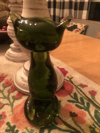 Vintage Viking Glass Cat Figurine Olive Avocado Green 6 "