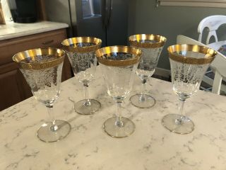 5 - Vintage Tiffin Franciscan Water Wine Goblet Etched Gold Rambling Rose Band