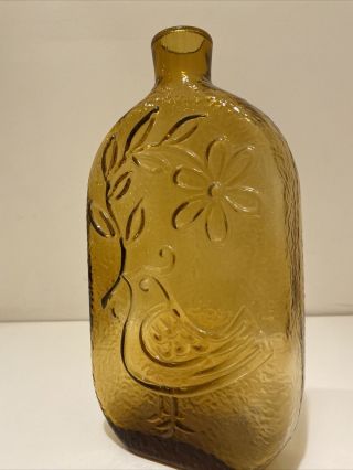 Vintage Blenko Art Glass Vase Amber Wayne Husted Stelvia Bird Of Peace Bottle