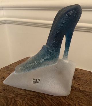 Kosta Boda Signed Kjell Engman Glass Sculpture High Heel Blue & White 7090626