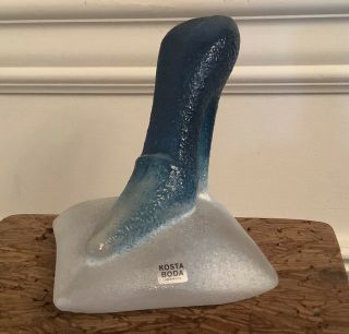 Kosta Boda Signed Kjell Engman Glass Sculpture High Heel Blue & White 7090626 2