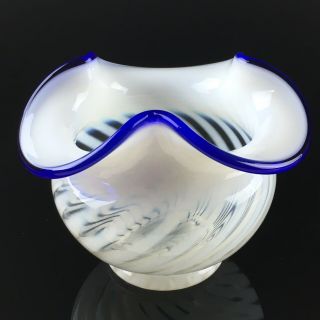 Vintage Fenton Blue Ridge Glass Opalescent Spiral Optic 80th Anniversary Bowl
