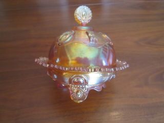 Vintage Imperial Glass Dome Lidded Footed Butter Dish Carnival Glass Amber