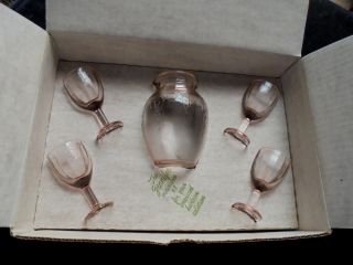 Mosser Glass,  Jennifer Miniature Set Pink Cameo Vase & 4 Goblets,