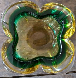 Seguso / Sommerso Murano Mid Century Art Glass Ashtray,  Four Leaf Glass Bowl