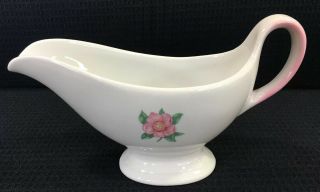 Shenango China Restaurant Ware Gravy Boat With With Pink Flowers And Trim Usa